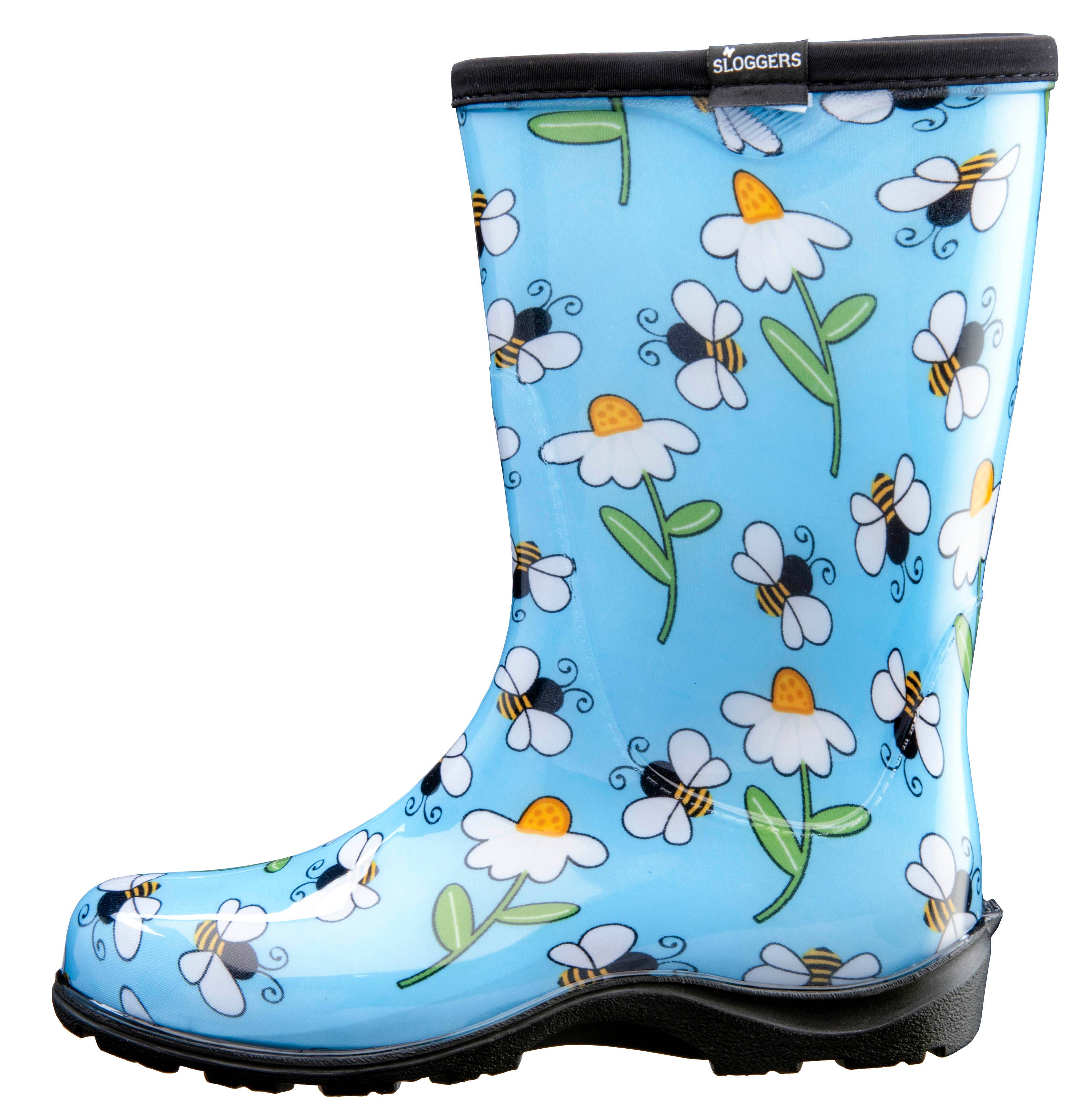 Sloggers - Vente Bottes de pluie – femme - Botte de pluie et de jardin pour femmes, imprimé abeille, bleu clair0