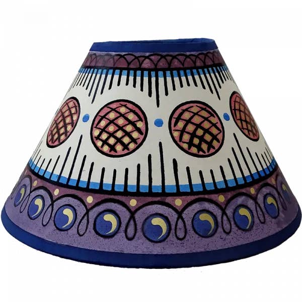 Paralume a cerchi e strisce dipinto a mano - Mauve Blue Gold per la vendita all'ingrosso da parte di Cressida Bell