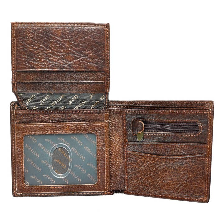 Christian Art Gifts - Wholesale Wallet - Men's - Wallet Leather Brown Be Strong & Courageous Badge