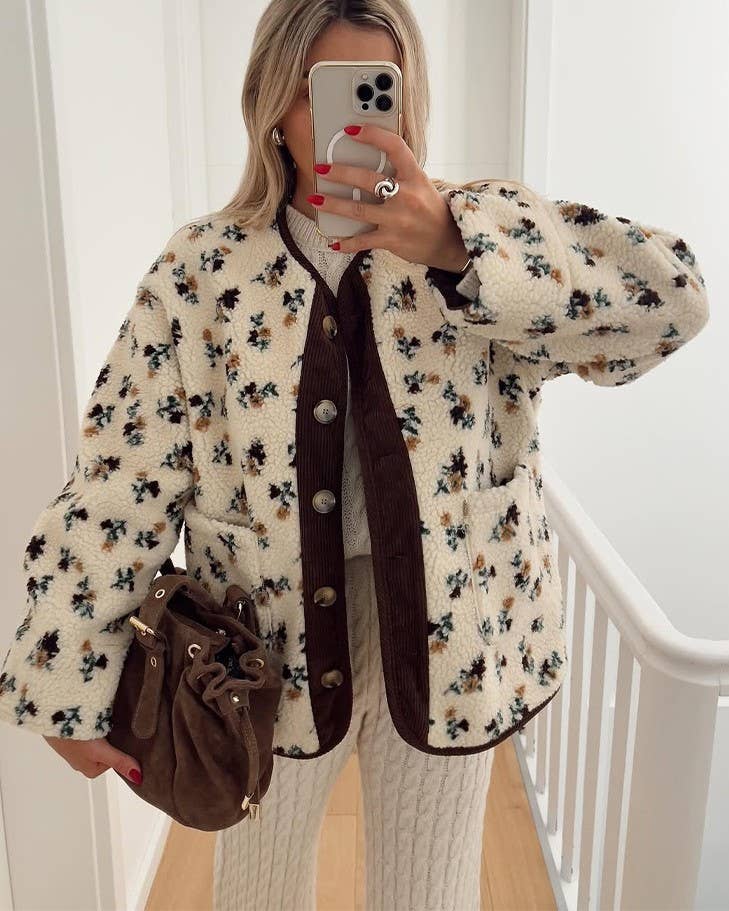 Rosa Clothing - Wholesale Jacket - Women's - Cozy Bohemia Floral Sherpa Fleece Jacket3