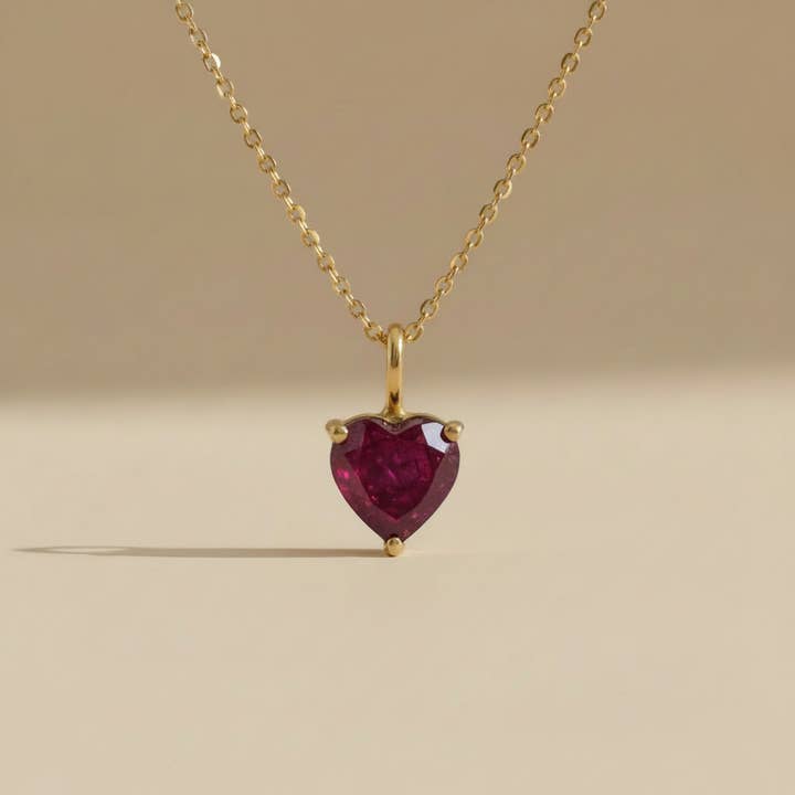 Christmas Jewellery Ruby Gemstone Heart Necklace 18k Gold for wholesale by Gold Lunar
