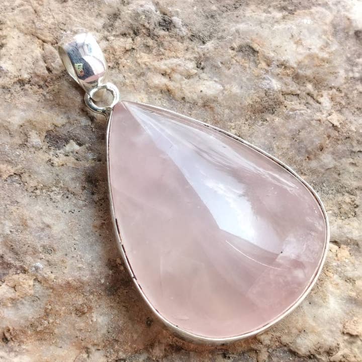 Beautiful Natural Rose Quartz 925 Silver Unisex Pendant for wholesale by SILVER CAVE