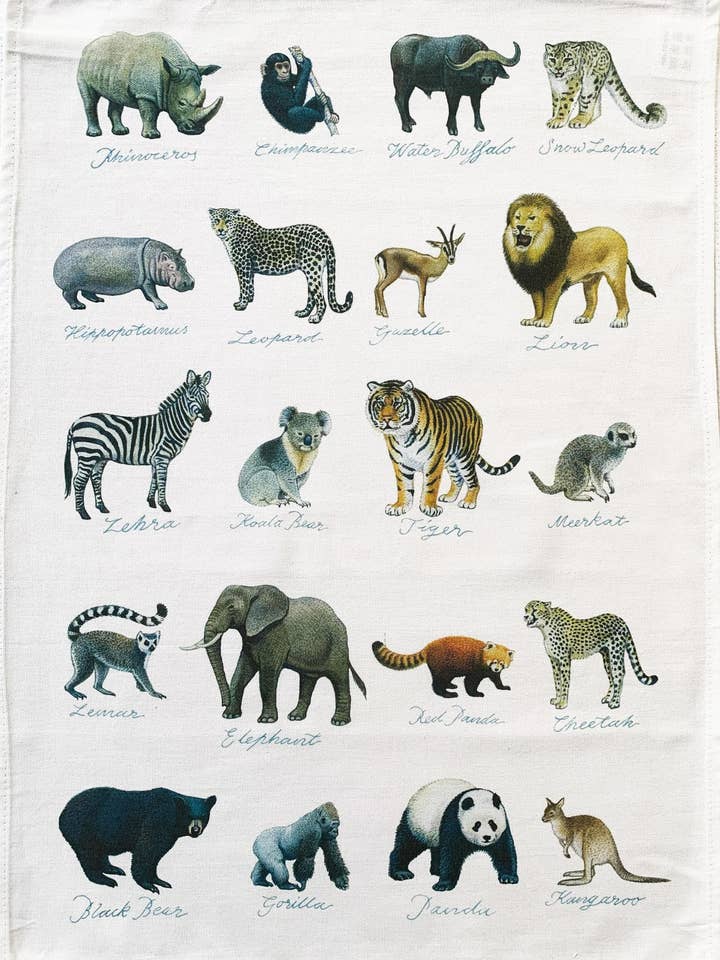 A world of wildlife large cotton tea towel for wholesale by Half a Donkey