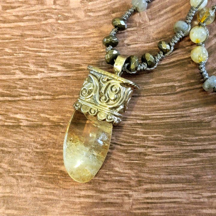 ZINC Designs - Wholesale Pendant/Charm Necklace - Tibetan Silver Citrine Pendant Beaded Necklace