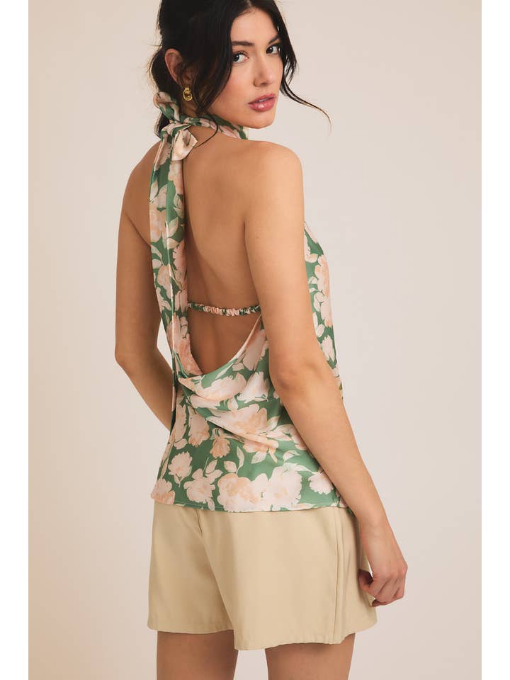 HALTER NECK BACK STRAP FLORAL PRINT TOP for wholesale on Faire