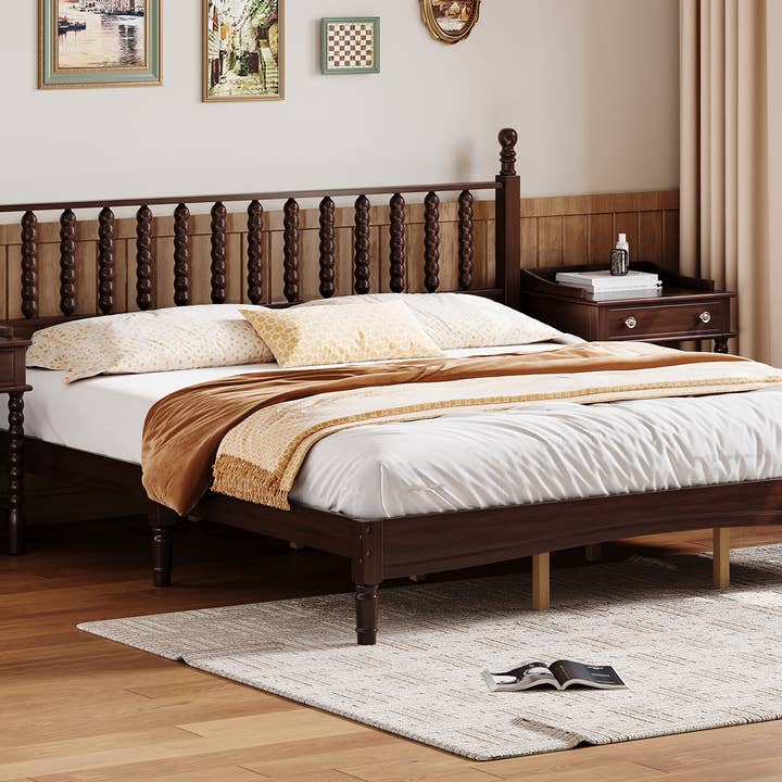 39F Inc. - Wholesale Bed - Retro Wood Platform Bed King/Queen/Full & Nightstand, Walnut2