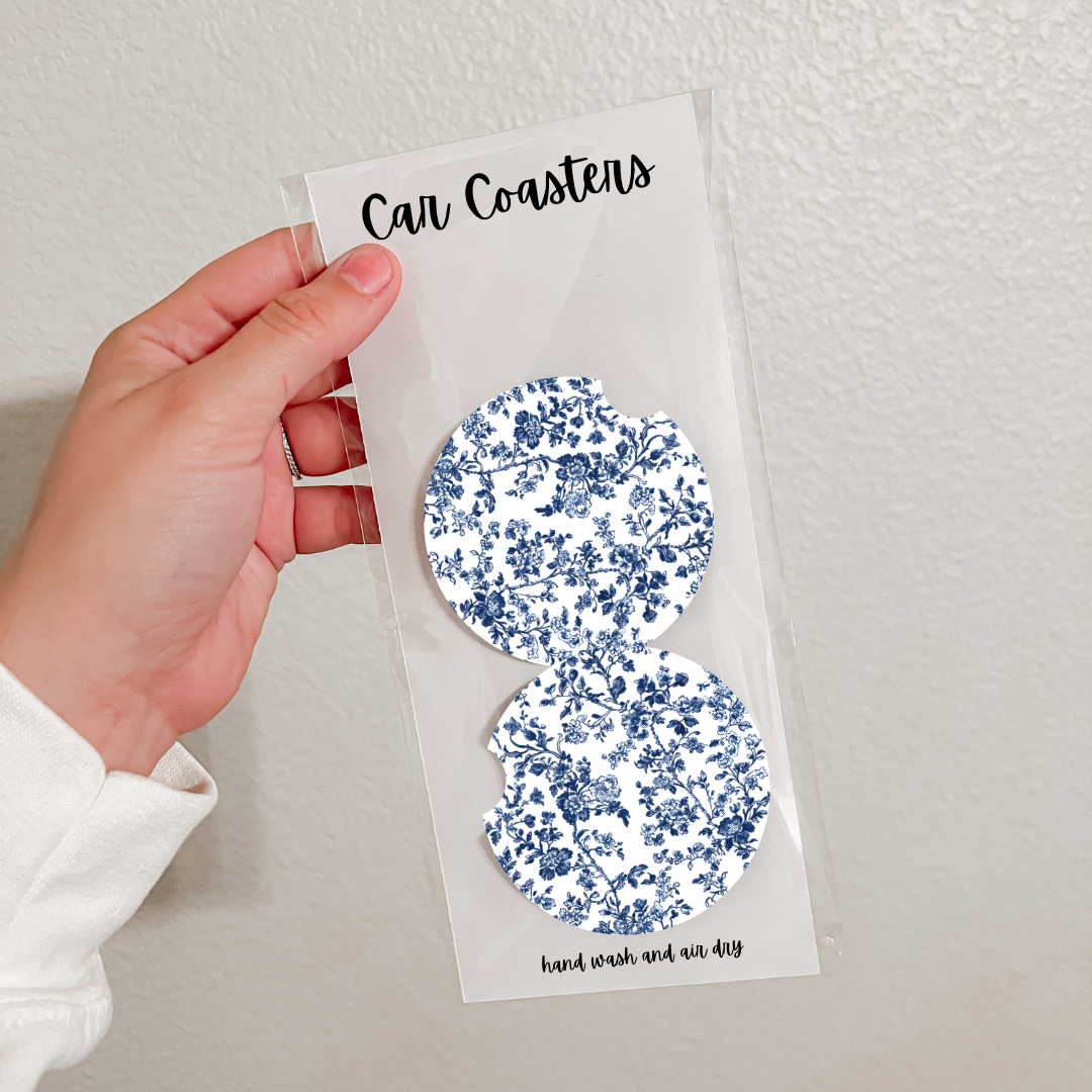 Olivia + Rose - Wholesale Car Coaster - Women's - Set of 2 Neoprene Car Coasters | Blue Florals (20 Options)6