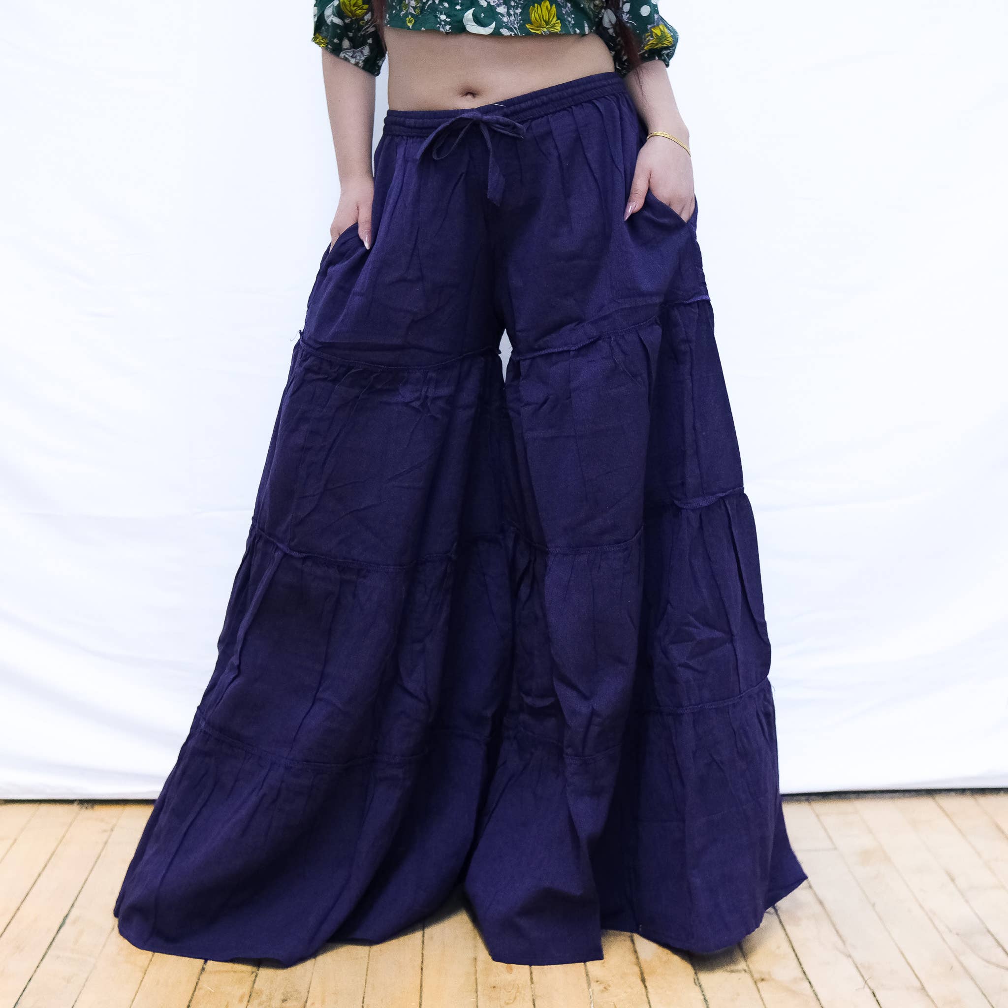 Karma Nepal Crafts - Wholesale Pants - Women's - Flowy Tiered Wide Leg Pants with Pockets7