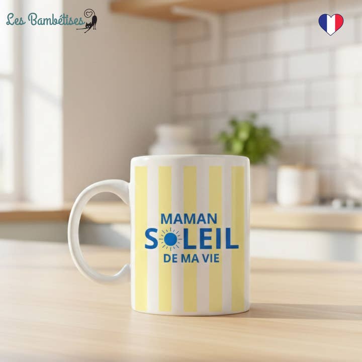 Mama Tasse Sonne meines Lebens - Gelbe Streifen für den Großhandel von les bambetises
