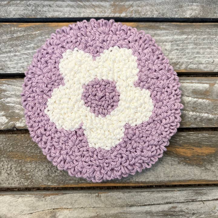 Flower coffee coaster, punch needle mug rug, candle mat for wholesale by Chickadee Creations