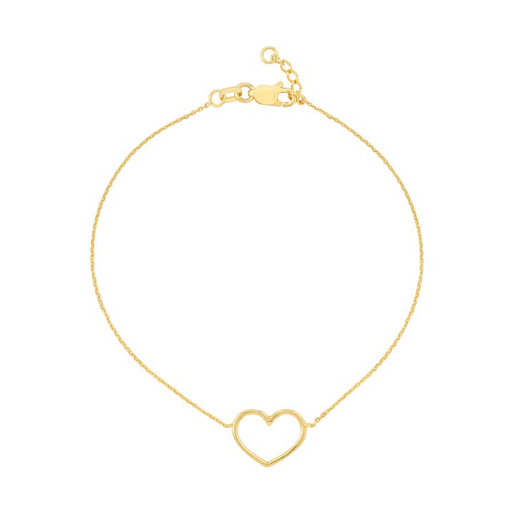 14K Solid Yellow Gold Open Heart Bracelet for wholesale by Szul USA LLC