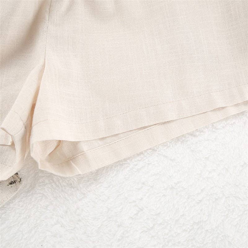 FurDecoration – wholesale Sleepwear set – Women's – Women's Cotton Linen Seven-Quarter Sleeve Pajama Set with Shorts3