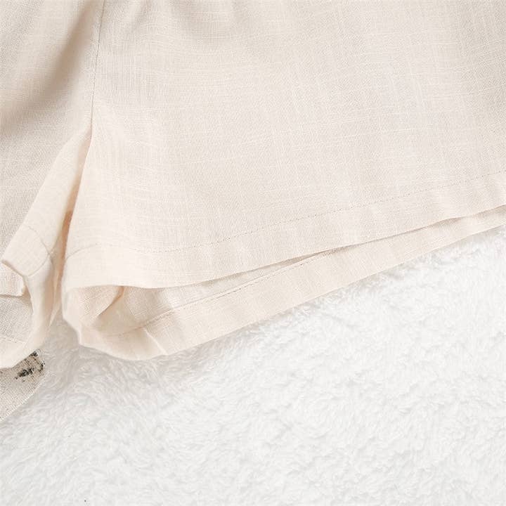 FurDecoration – wholesale Sleepwear set – Women's – Women's Cotton Linen Seven-Quarter Sleeve Pajama Set with Shorts3