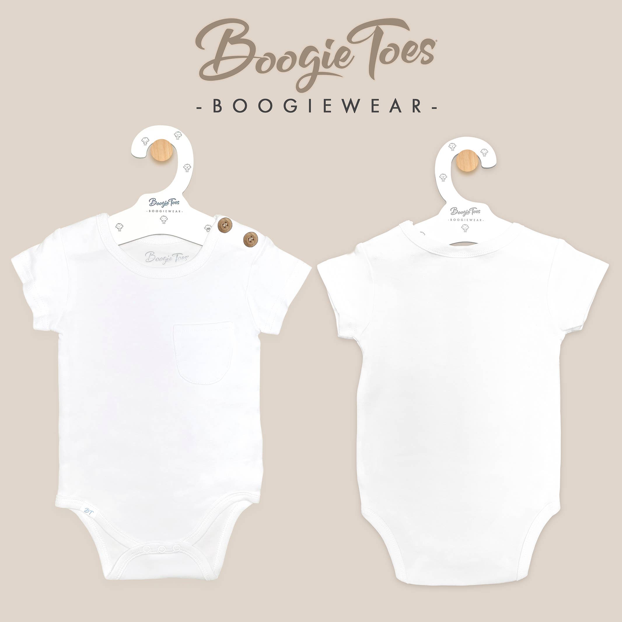 Baby Boogie Tees Bodysuits White with Natural Wood Button