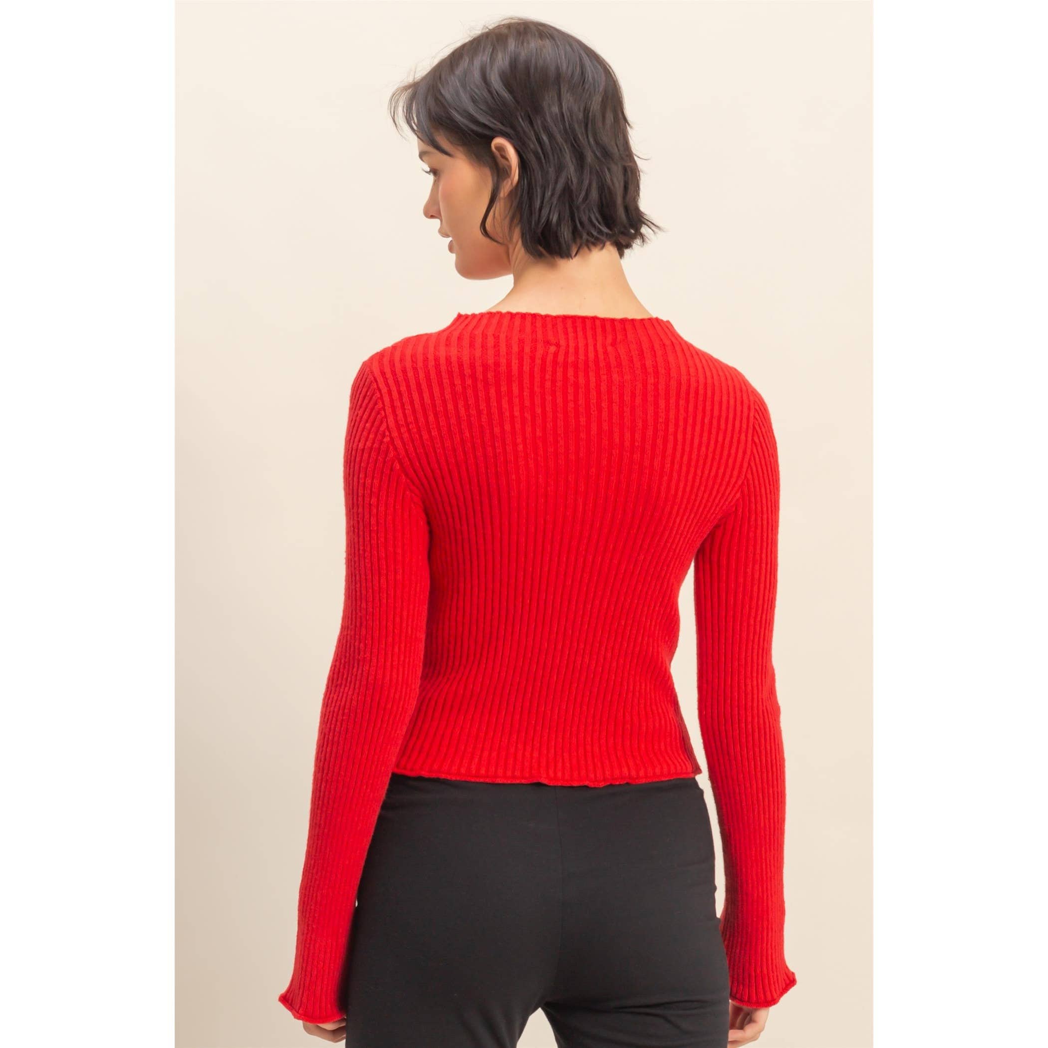 Double Zero - Wholesale Knit Top - Women's - Sleek Mock Neck Ribbed Knit Top22