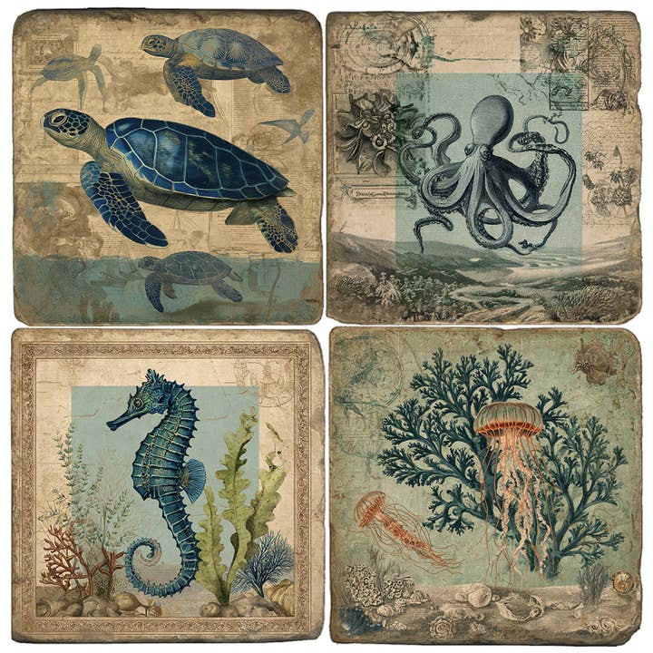 Ocean Symphony - Tumbled Marble Coasters Set/4 for wholesale by Studio Vertu