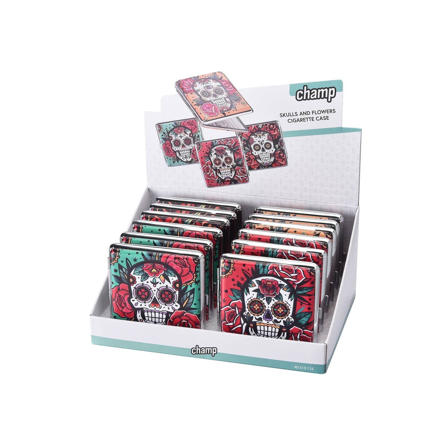Champ by Polyflame - Wholesale Cigarette Case - Skulls & Flowers Cigarette Case