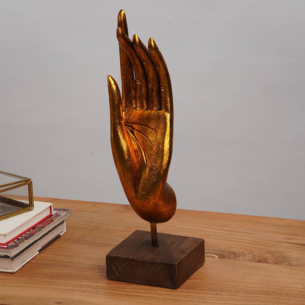 Handmade Eco-Friendly Gold And Wooden Base Sculpture for wholesale on Faire4