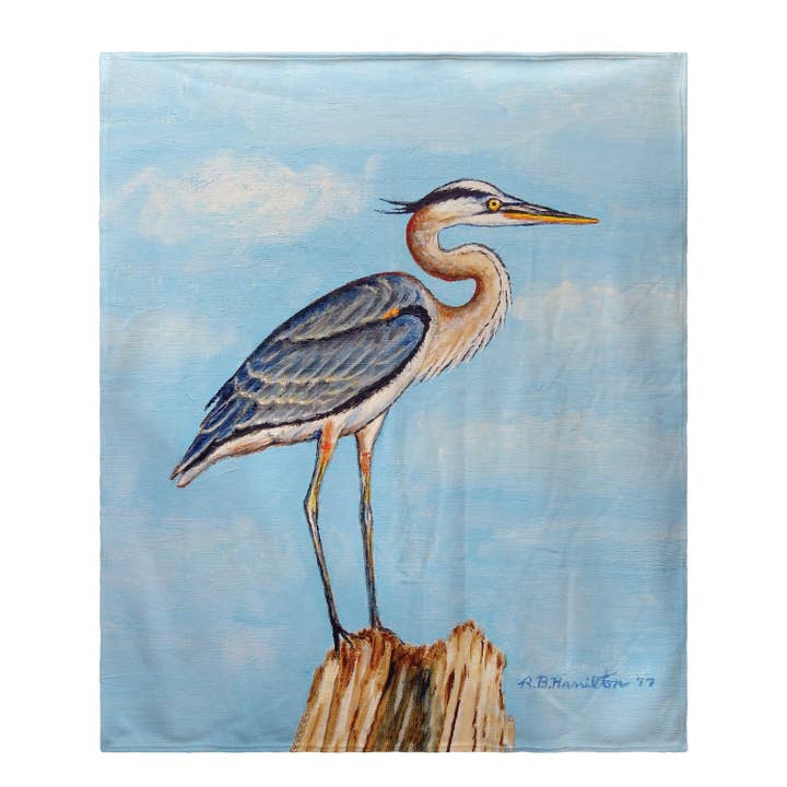 Blue Heron on Stump Fleece Throw for wholesale by Betsy Drake Interiors