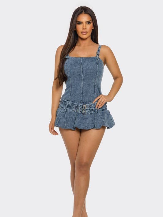 ROBE COMBISHORT EN JEAN CEINTURÉE pour la vente par DIOSA