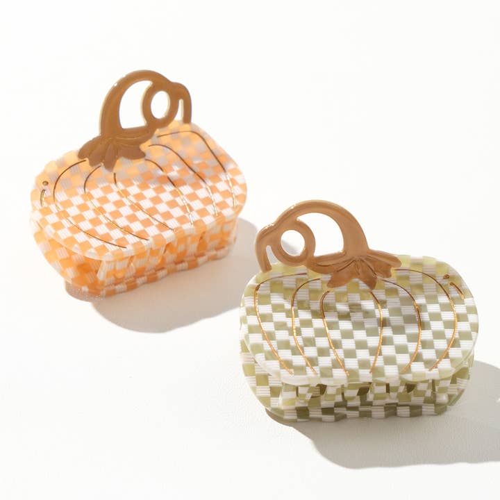 geassorteerd Gingham Geruite Pompoen Klauwclip | Herfst Klauwclip voor groothandel op Faire5