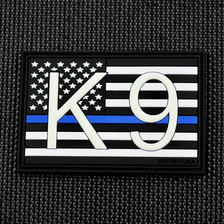 Écusson de moral en PVC 3D drapeau américain K9 - Ligne bleue mince GITD pour la vente par BritKitUSA