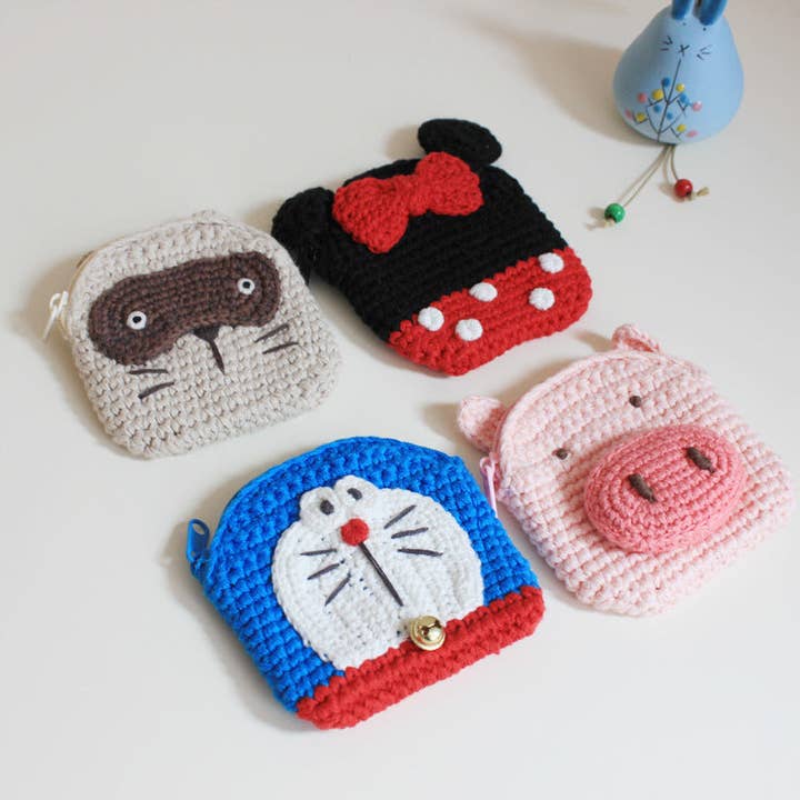 Portamonete lavorato a maglia a mano Carino portafoglio a cartone animato per studenti per la vendita all'ingrosso da parte di The Find Peaks