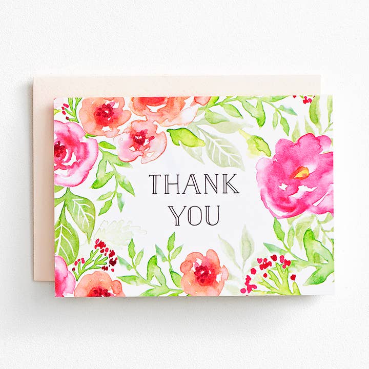 Watercolor Roses Thank You Card for wholesale by Paper Source Wholesale