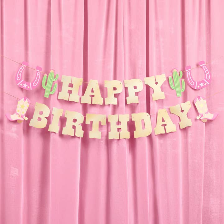 xo, Fetti - Wholesale Party Sign/Banner - HBD Cowgirl Banner - gold foil banner, pink western birthday, western, rodeo3