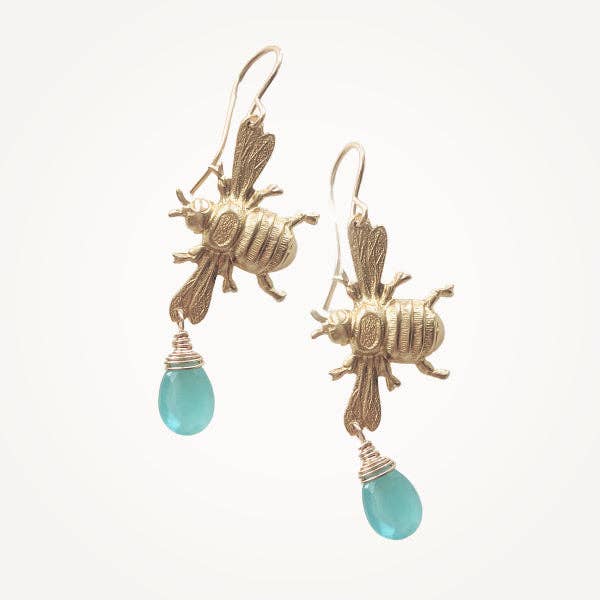 Sideways Bee Earrings • Choice of Gemstone for wholesale by Beatrixbell Handcrafted