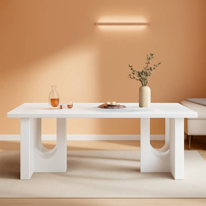 Modern White Dining Table 71 Inch With Wood Pedestal Base for wholesale by ShipItFurniture