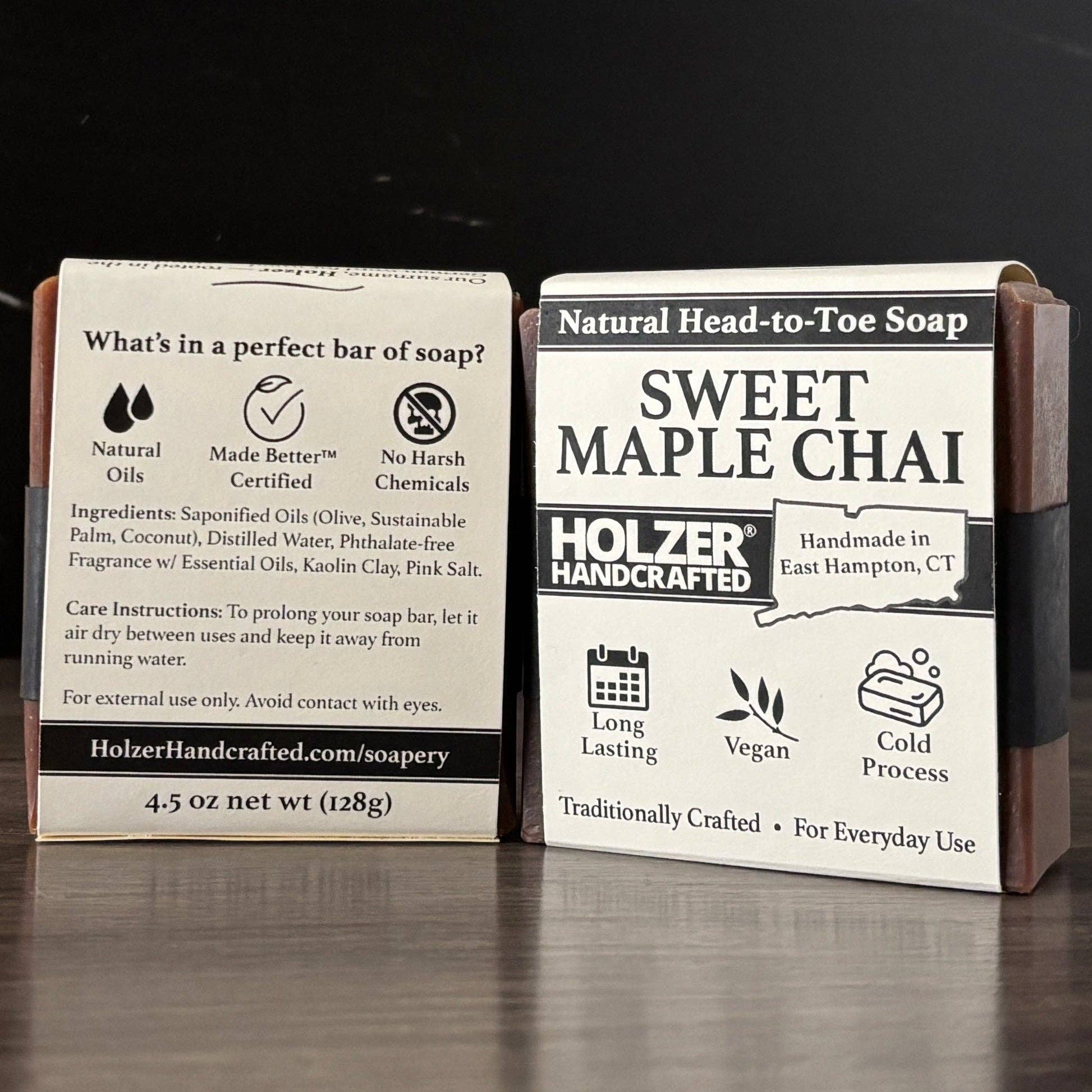 Holzer Handcrafted ® - Wholesale Bar Soap - Handmade Soap Bar | Sweet Maple Bark - Maple Chai + Vanilla Cream Scented | Handcrafted Bar Soap | Natural Cold Process | Vegan | 4.5 oz4