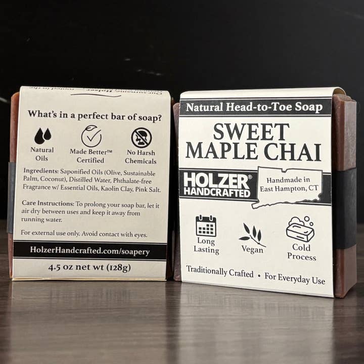 Holzer Handcrafted ® - Wholesale Bar Soap - Handmade Soap Bar | Sweet Maple Bark - Maple Chai + Vanilla Cream Scented | Handcrafted Bar Soap | Natural Cold Process | Vegan | 4.5 oz4