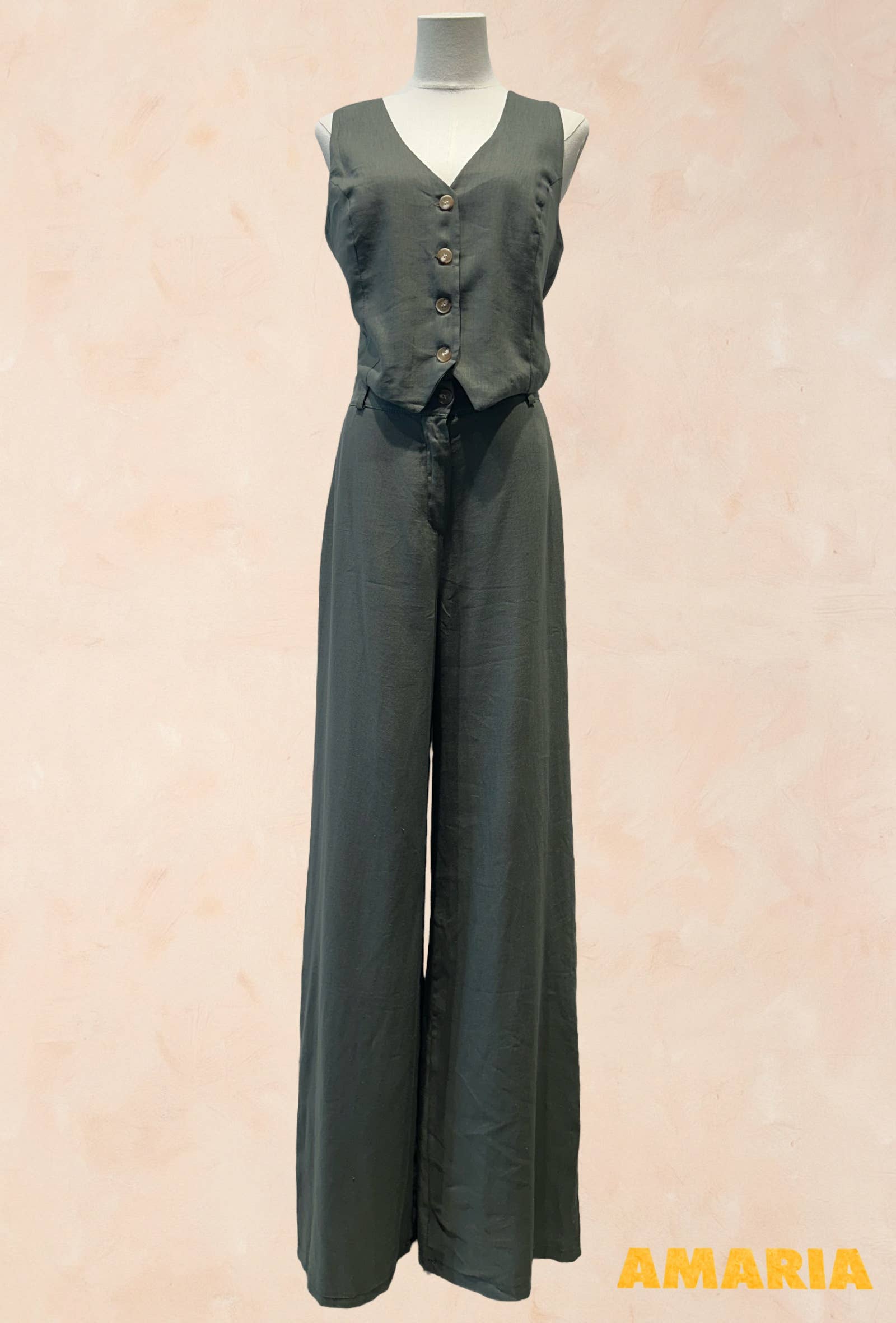 AMARIA – Engroshandel Top- og buksesæt (IKKE Loungewear) - Dame – Dame sæt med vest og bukser med vidde - VISKOSE LÆRRED 684512