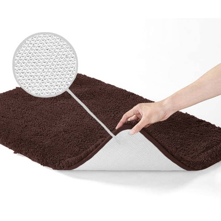 home mart goods - Wholesale Bath Mat Set - Large 2 Piece Brown Microfiber Soft Thick Plush Bath Mat Set