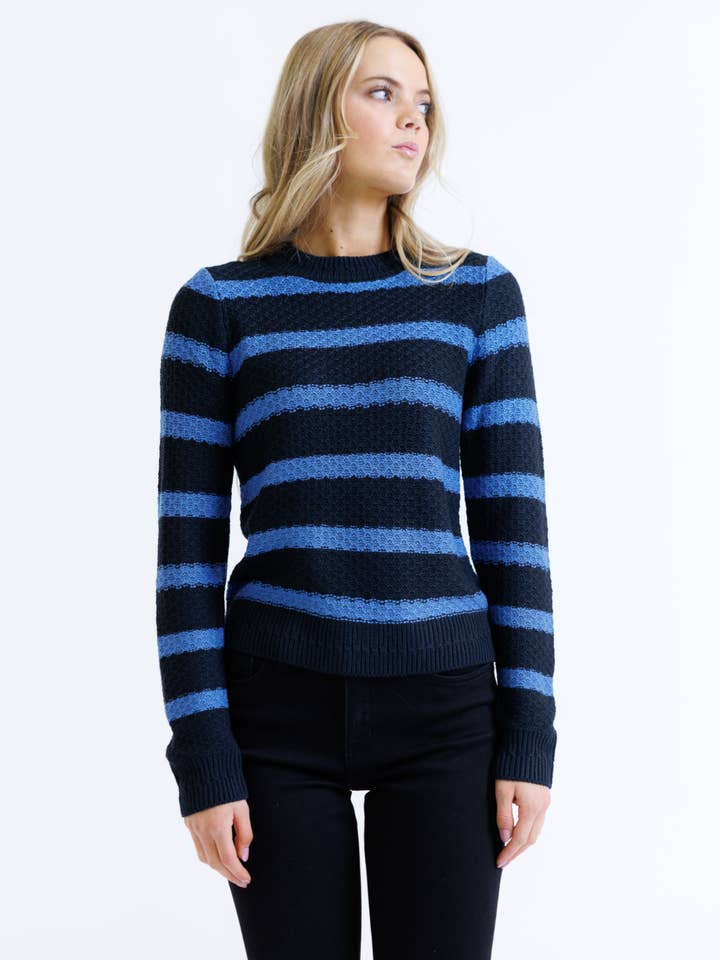 Signature Striped Crew Neck Long Sleeve Pullover Sweater for wholesale by Downeast