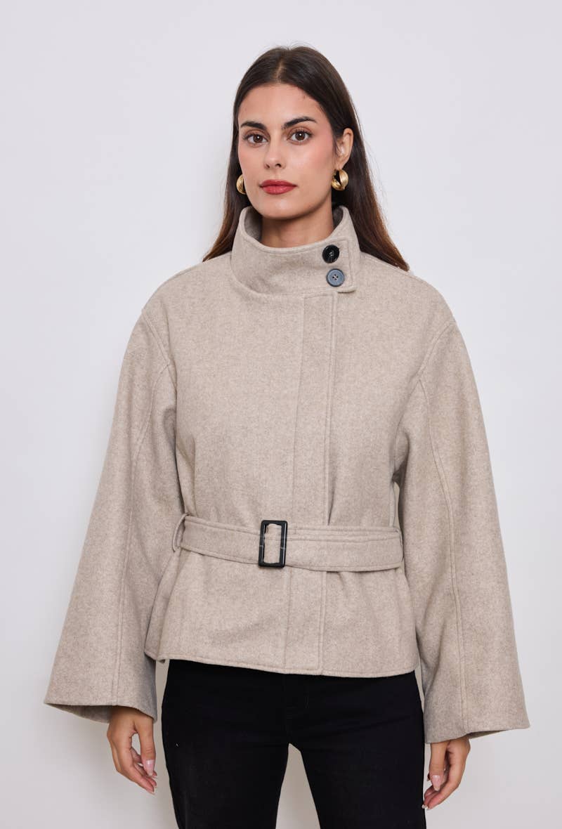 KY CREATION PARIS - Wholesale Jas - Dames - Dubbelknoop colbert van wol met opstaande kraag1