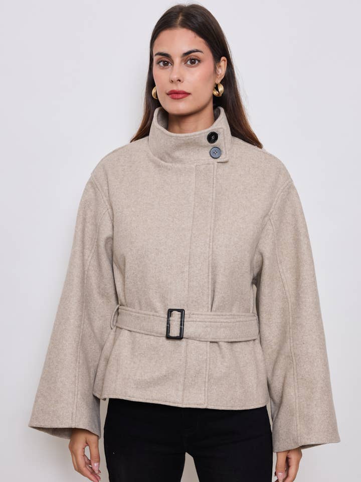 KY CREATION PARIS - Wholesale Coat - Women's - Double-breasted wool jacket with a high collar1