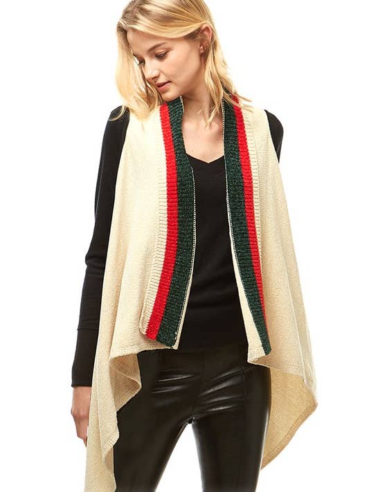 Two Tone Stripe Trim Point chenille vest for wholesale by Hana