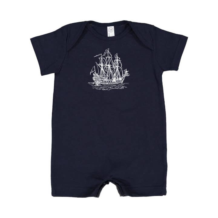 PIRATE SHIP - Minimalist Design - Short Sleeve / Shorts - One Piece Baby Romper for wholesale by Little Mama Shirt Shop