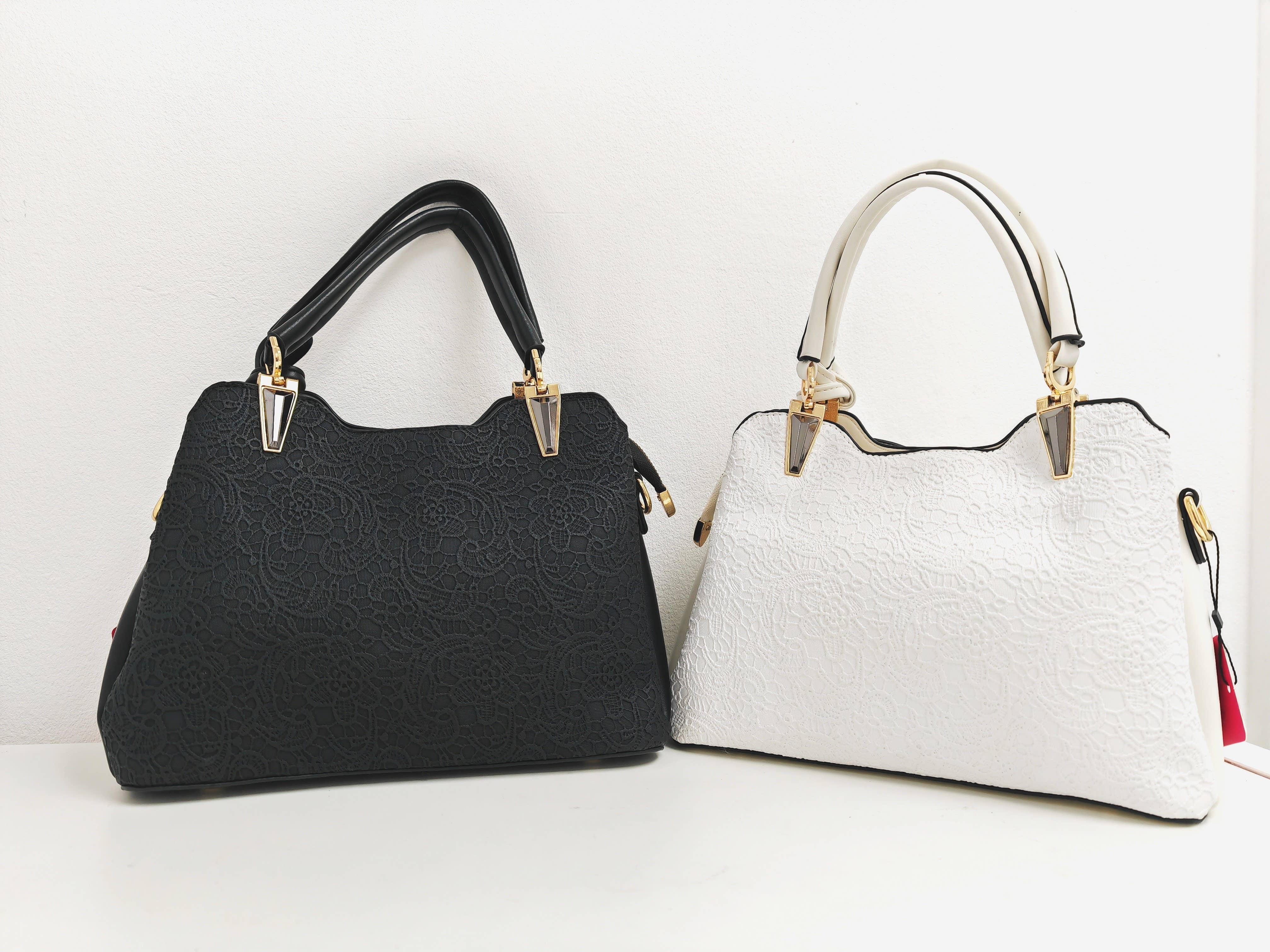 Superbia - Venta al por mayor Bolso con asas - Mujer - Bolso mediano con estampado de encaje, múltiples bolsillos y asa superior + monedero gratis A96978