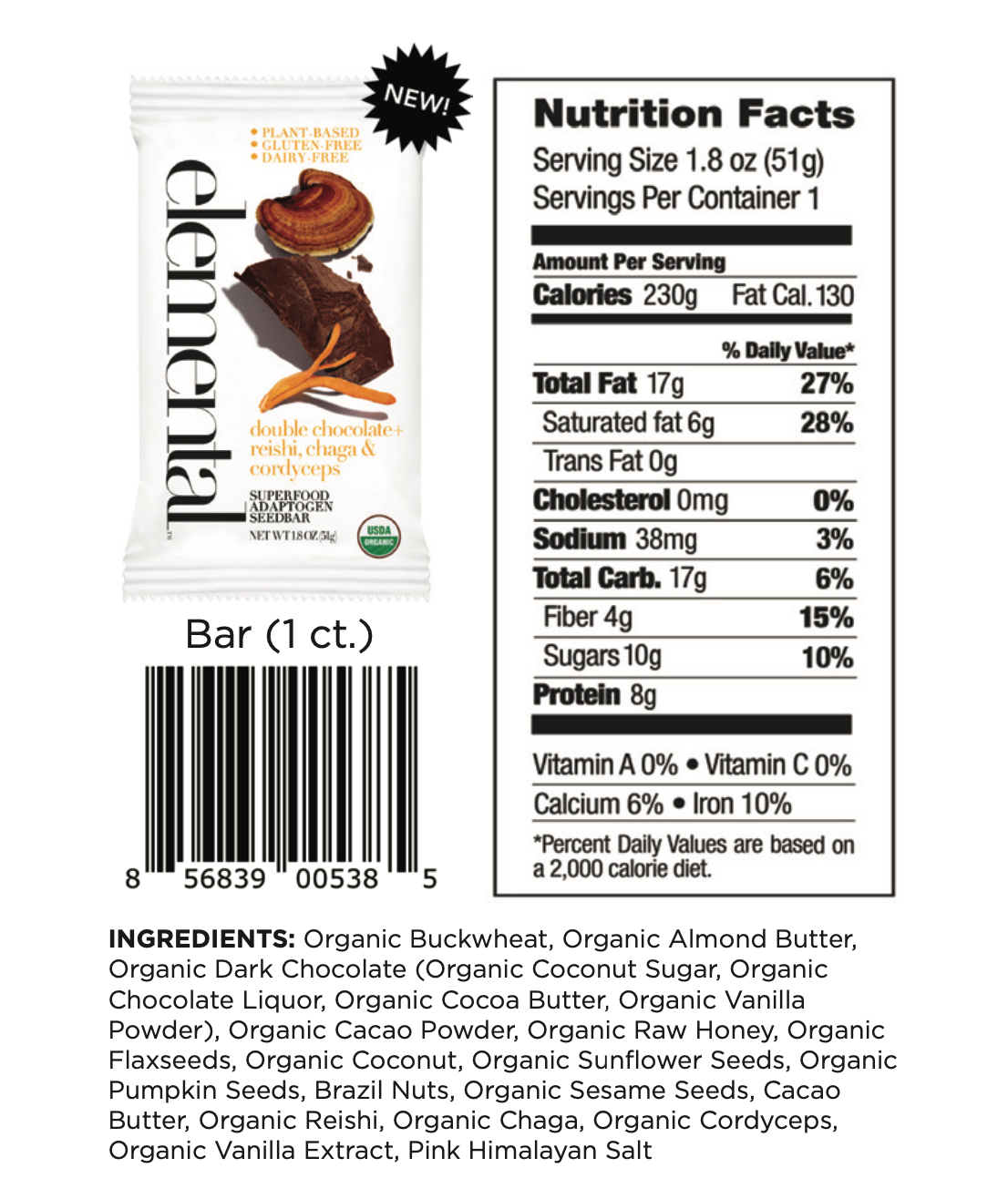 Elemental Superfood - Wholesale Snack Bar - Double Chocolate + Reishi, Chaga & Cordyceps1