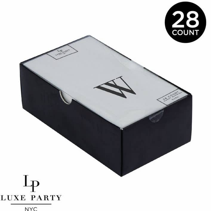 Luxe Party - Wholesale Dinner & Cloth Napkin - Letter W Black Foil Monogram Paper Dinner Napkins with Gift Box | 28 Napkins0