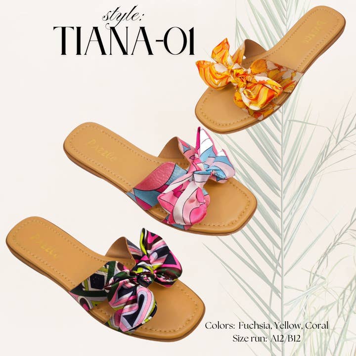 Pazzle - Wholesale Sandals - Women's - Tiana-01 Women's Satin Printed Flat Summer Sandal