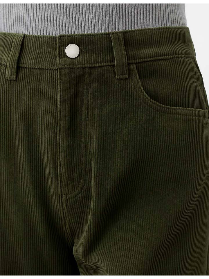 Dark Green Ladies Solid Color Corduroy Wide Leg Pants for wholesale on Faire4