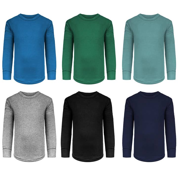 I-Wear Brands - Wholesale T-Shirt - Kids - Boys Cotton Base Layer Long Sleeve Crew Neck Shirts