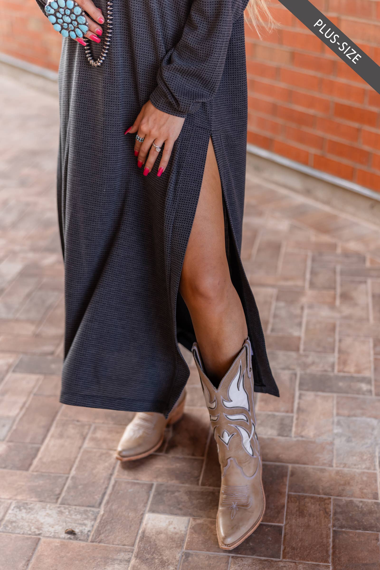 Dear Scarlett - Wholesale Dress - Women's - PLUS SIZE Waffle Knit Thermal Duster43