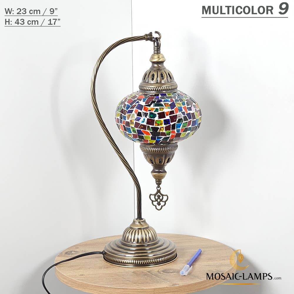 Mosaic Lamps - Wholesale Accent/Desk Lamp - 10+Colors - Gooseneck Large Globe Mosaic Table Lamp, Turkish47