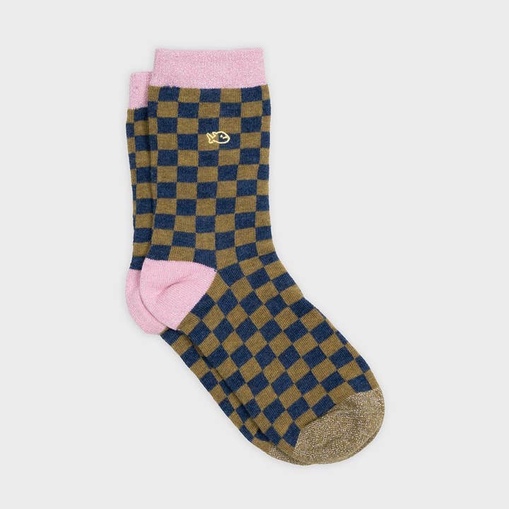 Plaid socks - Khaki and blue for wholesale by BILLYBELT