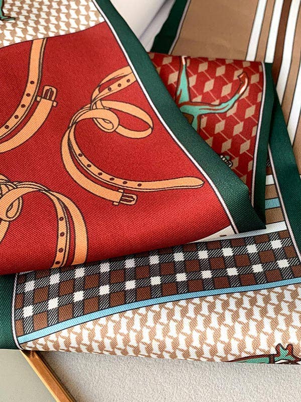 GRÖN Vintage scarfsjal i sidenimitation med färgglatt djurtryck för wholesale på Faire5